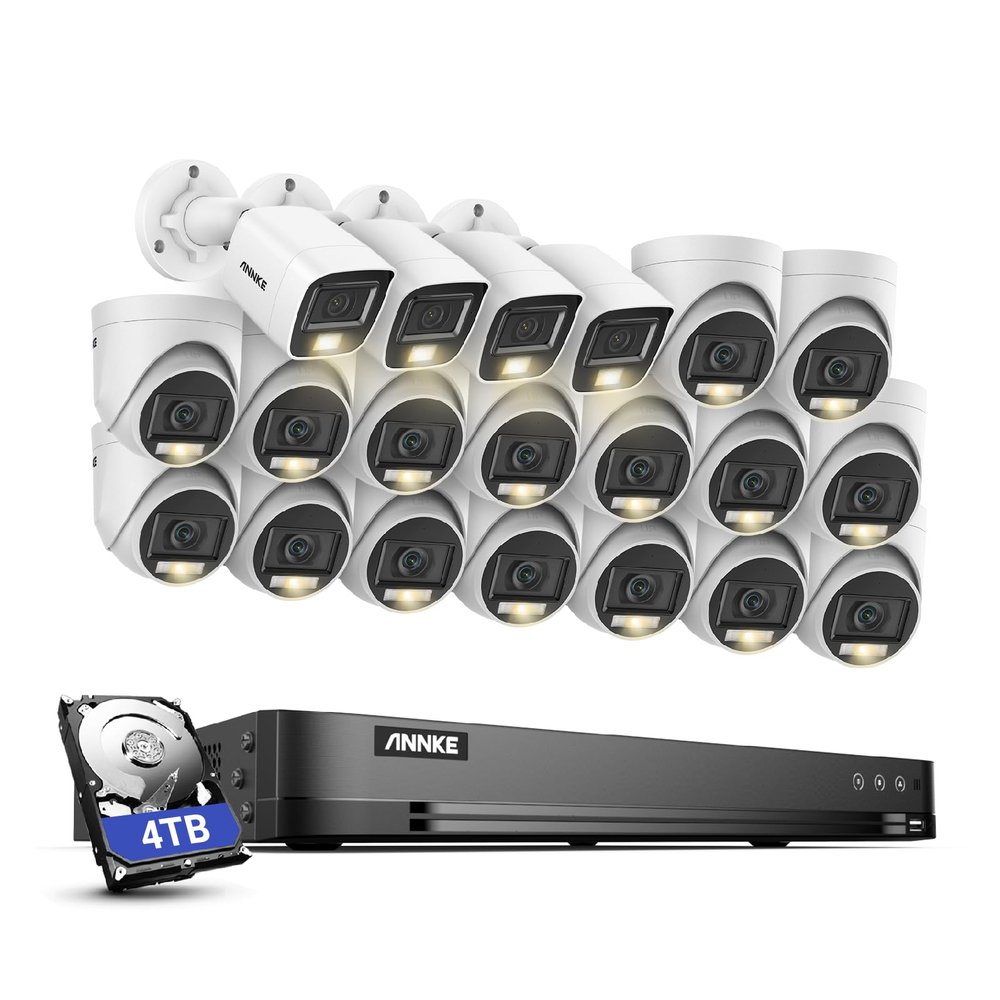 ANNKE 1080P Security Camera System, 32CH 3K Lite 5-in-1 DVR, 16x 2MP Outdoor Wired Turret Cameras & 4X 2MP Bullet Cams with Smart Color Night Vision, Built-in Mic, AI Motion Detection, 4TB Hard Drive