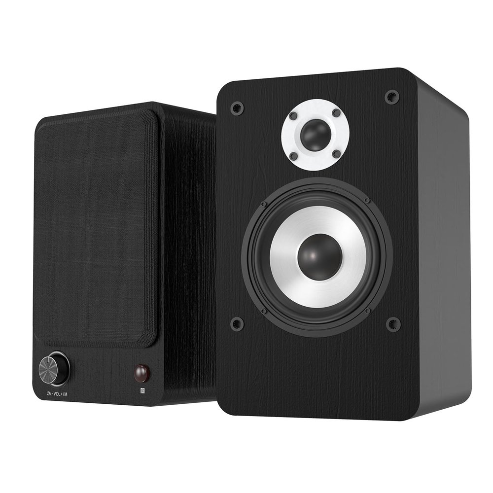 LONPOO Powered Bookshelf Speakers for Record Player,2.0CH Bluetooth Active Near Field Monitors with 1-inch Silk Domed Tweeter and 4-inch Aluminium Speaker for Home Theater, 100 Watts RMS