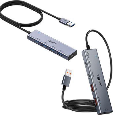 10Gbps USB Hub,TSUPY 5 Port USB Splitter with 4 USB 3.2+USB C Aluminum Ultra Slim Data USB 3.2 Gen 2 Hub with 4ft Extended Cable USB Port Hub for PC,MacBook,Mac mini,PS4/5,Hard Disk,U Disk