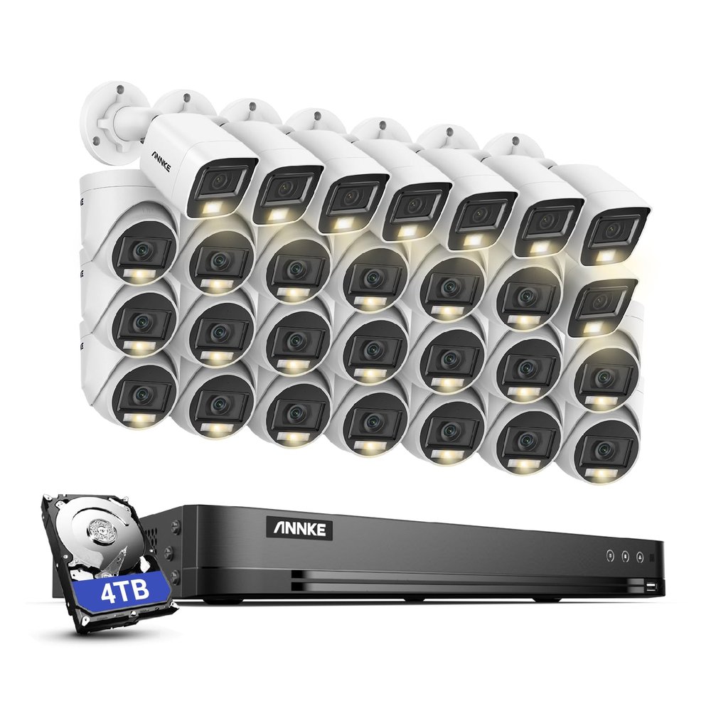 ANNKE 1080P Security Camera System, 32CH 3K Lite 5-in-1 DVR, 20x 2MP Outdoor Wired Turret Cameras & 8X 2MP Bullet Cams with Smart Color Night Vision, Built-in Mic, AI Motion Detection, 4TB Hard Drive