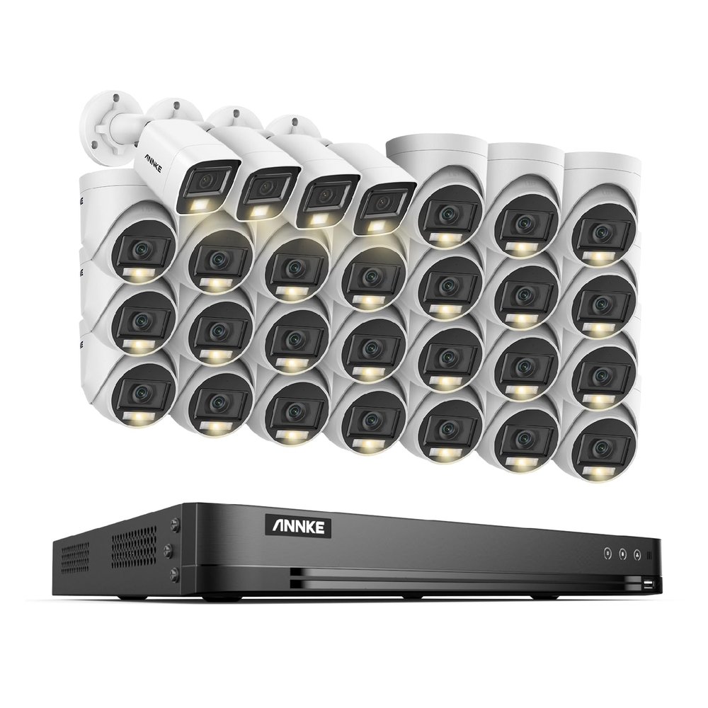 ANNKE 1080P Security Camera System, 32CH 3K Lite 5-in-1 DVR, 24x 2MP Outdoor Wired Turret Cameras & 4X 2MP Bullet Cams with Smart Color Night Vision, Built-in Mic, AI Motion Detection, NO Hard Drive