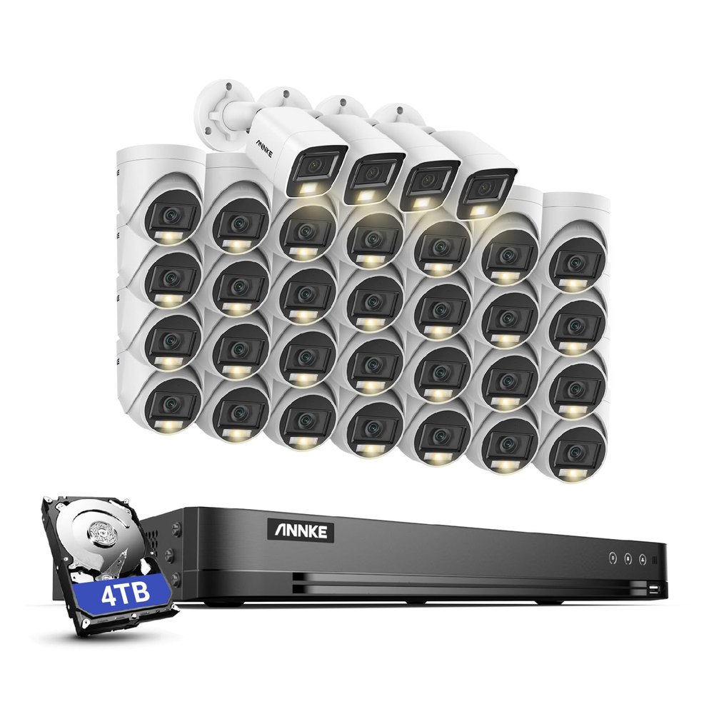 ANNKE 1080P Security Camera System, 32CH 3K Lite 5-in-1 DVR, 28x 2MP Outdoor Wired Turret Cameras & 4X 2MP Bullet Cams with Smart Color Night Vision, Built-in Mic, AI Motion Detection, 4TB Hard Drive