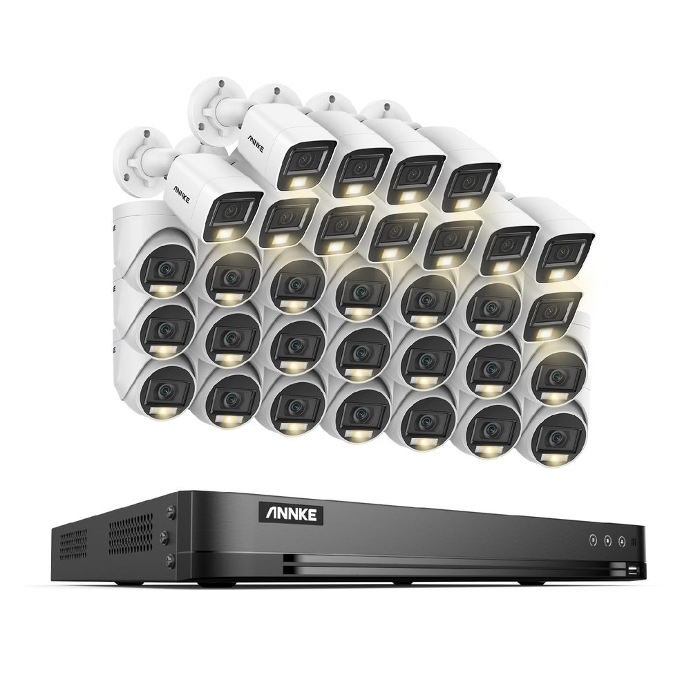 ANNKE 1080P Security Camera System, 32CH 3K Lite 5-in-1 DVR, 20x 2MP Outdoor Wired Turret Cameras & 12x 2MP Bullet Cams with Smart Color Night Vision, Built-in Mic, AI Motion Detection, NO Hard Drive