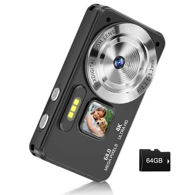 Digital Camera, Autofocus 4K 64MP Point and Shoot Digital Cameras for Teens with 64GB Card, 18X Zoom Anti-Shake Compact Video Camera for Student Kids Boys Girls Beginner - Black