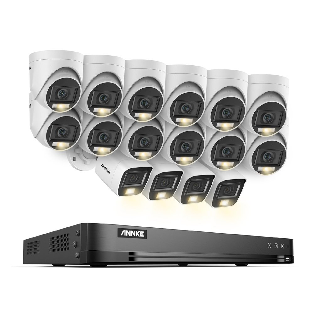 ANNKE 1080P Security Camera System, 32CH 3K Lite 5-in-1 DVR, 12x 2MP Outdoor Wired Turret Cameras & 4X 2MP Bullet Cams with Smart Color Night Vision, Built-in Mic, AI Motion Detection, NO Hard Drive