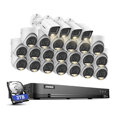 ANNKE 1080P Security Camera System, 32CH 3K Lite 5-in-1 DVR, 20x 2MP Outdoor Wired Turret Cameras & 4X 2MP Bullet Cams with Smart Color Night Vision, Built-in Mic, AI Motion Detection, 3TB Hard Drive