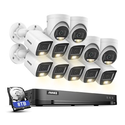 ANNKE 1080P Security Camera System, 32CH 3K Lite 5-in-1 DVR, 4X 2MP Outdoor Wired Turret Cameras & 8X 2MP Bullet Cams with Smart Color Night Vision, Built-in Mic, AI Motion Detection, 8TB Hard Drive