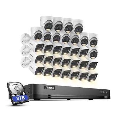 ANNKE 1080P Security Camera System, 32CH 3K Lite 5-IN-1 DVR, 12x 2MP Outdoor Wired Turret Cameras & 20x 2MP Bullet Cams with Smart Color Night Vision, Built-in Mic, AI Motion Detection, 3TB Hard Drive
