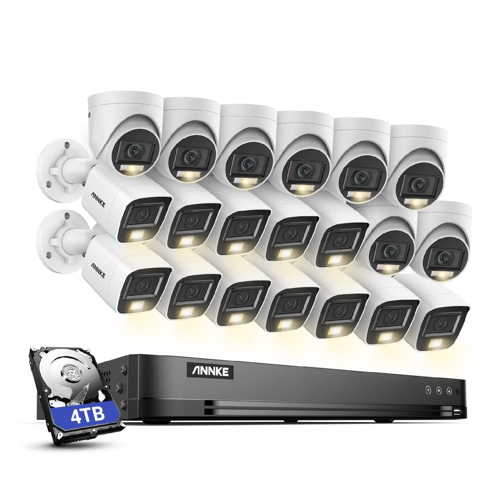 ANNKE 1080P Security Camera System, 32CH 3K Lite 5-in-1 DVR, 8X 2MP Outdoor Wired Turret Cameras & 12x 2MP Bullet Cams with Smart Color Night Vision, Built-in Mic, AI Motion Detection, 4TB Hard Drive