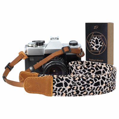 Padwa Lifestyle Camera Strap - 1.5" Crazy Horse Cowhide Head Cotton Strap,Vintage Embroidery Camera Straps for Photographers and All Cameras,Cute Adjustable Shoulder Neck Strap for Adults & Kids