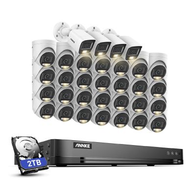 ANNKE 1080P Security Camera System, 32CH 3K Lite 5-in-1 DVR, 28x 2MP Outdoor Wired Turret Cameras & 4X 2MP Bullet Cams with Smart Color Night Vision, Built-in Mic, AI Motion Detection, 2TB Hard Drive