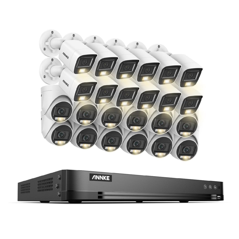 ANNKE 1080P Security Camera System, 32CH 3K Lite 5-in-1 DVR, 12x 2MP Outdoor Wired Turret Cameras & 12x 2MP Bullet Cams with Smart Color Night Vision, Built-in Mic, AI Motion Detection, NO Hard Drive