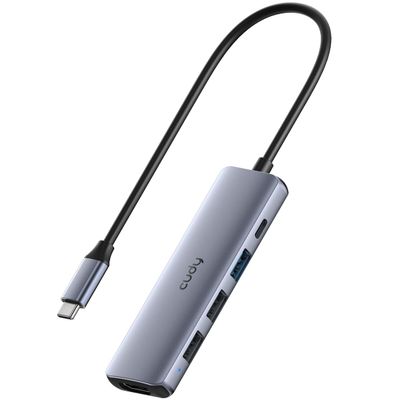 Cudy USB C Hub, 5-in-1 USB C Multiport Adapter with 100W PD, 4K HDMI, 3 USB-A Data Ports, Aluminum USB Type C Hub for MacBook, iPhone 15/16, Galaxy, Surface Go, XPS, iPad, UH405