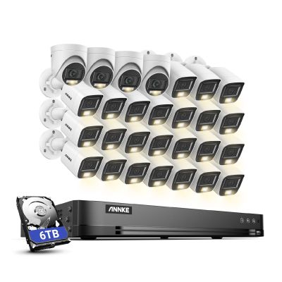 ANNKE 1080P Security Camera System, 32CH 3K Lite 5-in-1 DVR, 4X 2MP Outdoor Wired Turret Cameras & 24x 2MP Bullet Cams with Smart Color Night Vision, Built-in Mic, AI Motion Detection, 6TB Hard Drive