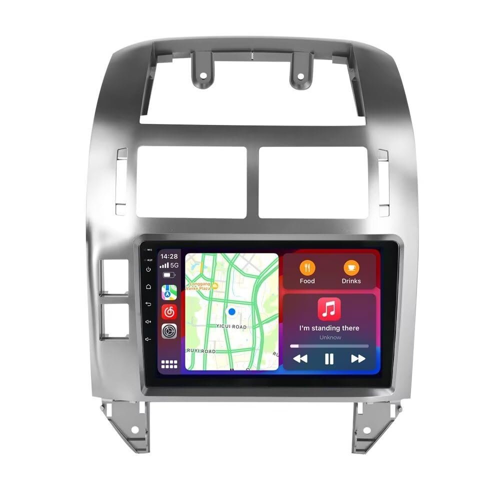 Android Radio Stereo for Volkswagen Polo Mk4 2004-2009 Silver,Biorunn 9 Inch Octa Core GPS Navi Wireless Wired Car-Play Android Auto Upgrade Dash Kit IPS FM AM RDS DSP, 4GB RAM 64GB ROM