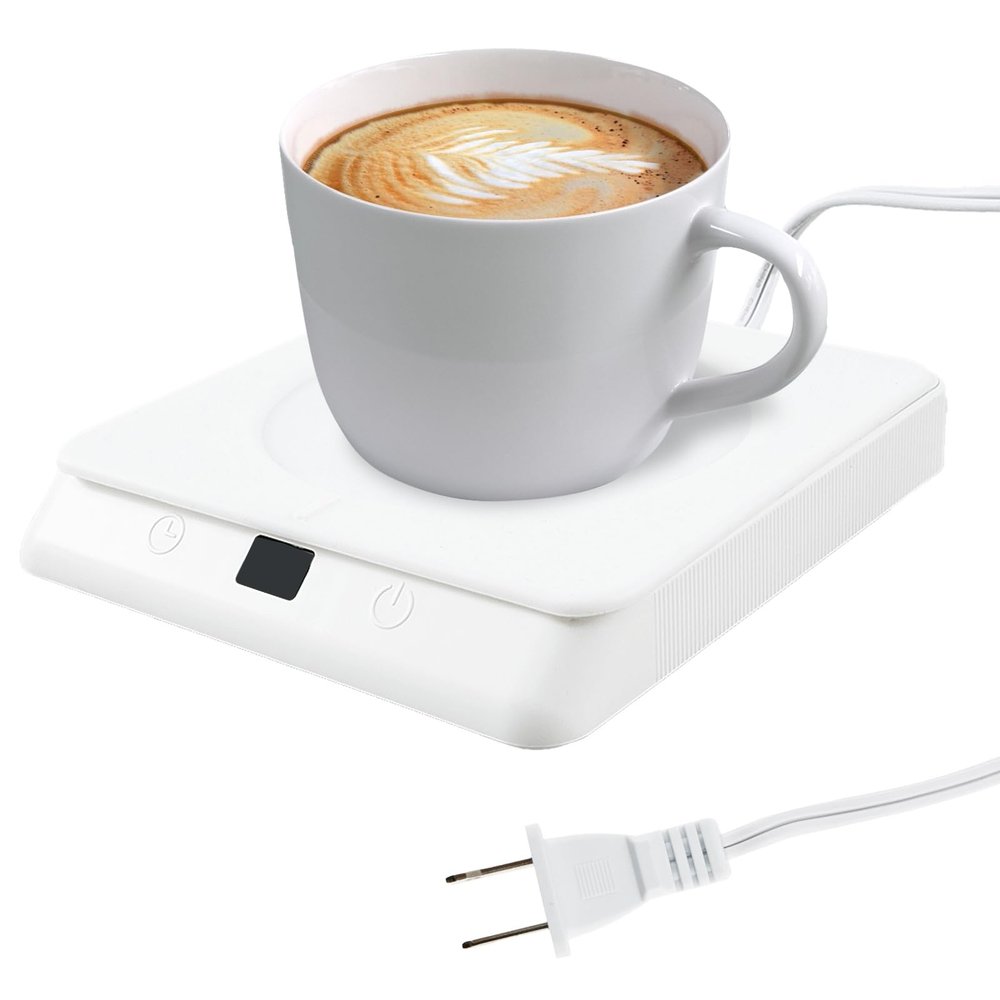 Coffee Mug Warmer 4 Temp Settings 45/55/65/75 Smart Coffee Warmer Cushion 8H Auto Shut Off Digital Display Candle Cup Warmer for Hot Chocolate Coffee Milk Tea Beverage(White)