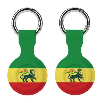 Ethiopian Rastafarian Lion Flag Case Compatible with Airtag Holder Shockproof with Keychain for Pet Tracking Bags Keys Luggage 2PCS