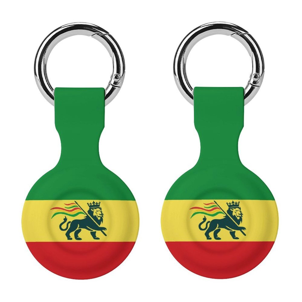 Ethiopian Rastafarian Lion Flag Case Compatible with Airtag Holder Shockproof with Keychain for Pet Tracking Bags Keys Luggage 2PCS