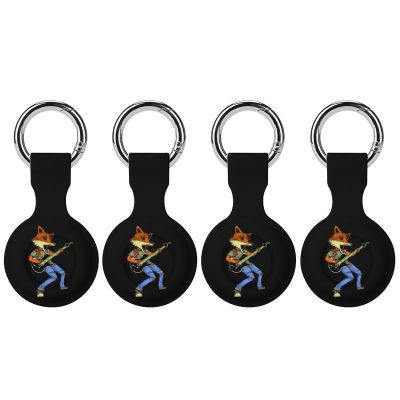 Foxy Fox Playing Guitar Case Compatible with Airtag Holder Shockproof with Keychain for Pet Tracking Bags Keys Luggage 4PCS