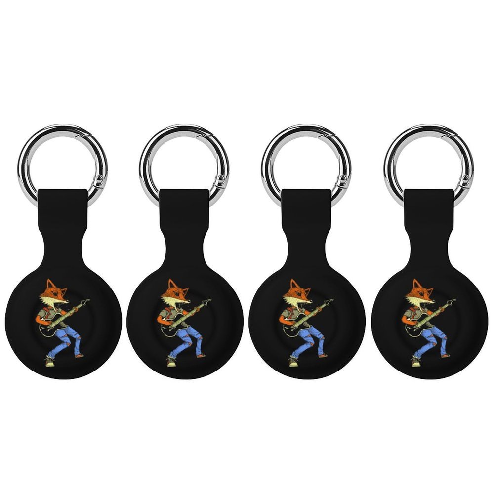 Foxy Fox Playing Guitar Case Compatible with Airtag Holder Shockproof with Keychain for Pet Tracking Bags Keys Luggage 4PCS