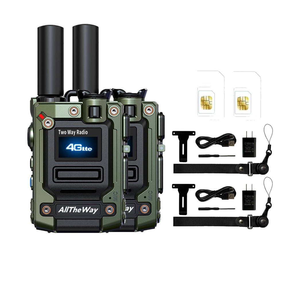 Global Walkie Talkie Unlimited Range Nationwide 4G LTE PTT Two Way Radio with Flashlight Long Range Two Way Radio for Family, Team Work(2pcswithSIMcards, Green)