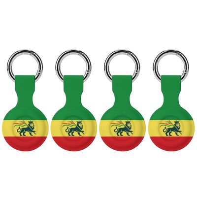 Ethiopian Rastafarian Lion Flag Case Compatible with Airtag Holder Shockproof with Keychain for Pet Tracking Bags Keys Luggage 4PCS