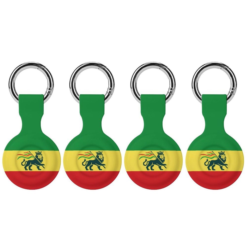 Ethiopian Rastafarian Lion Flag Case Compatible with Airtag Holder Shockproof with Keychain for Pet Tracking Bags Keys Luggage 4PCS