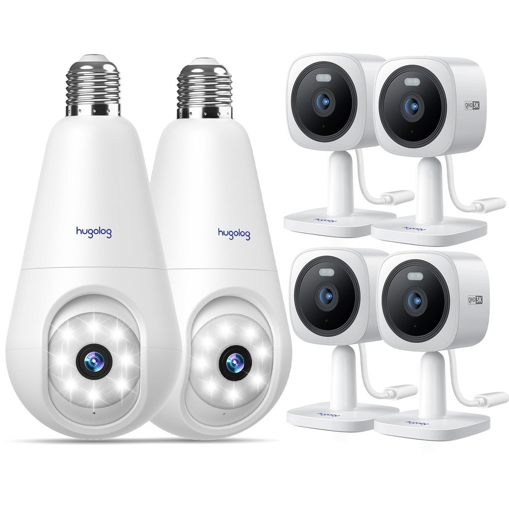 Hugolog 2K Light Bulb Security Cameras Wireless Outdoor-2.4GHz Cameras for Home Security & 3K 5MP Outdoor Indoor Security Camera