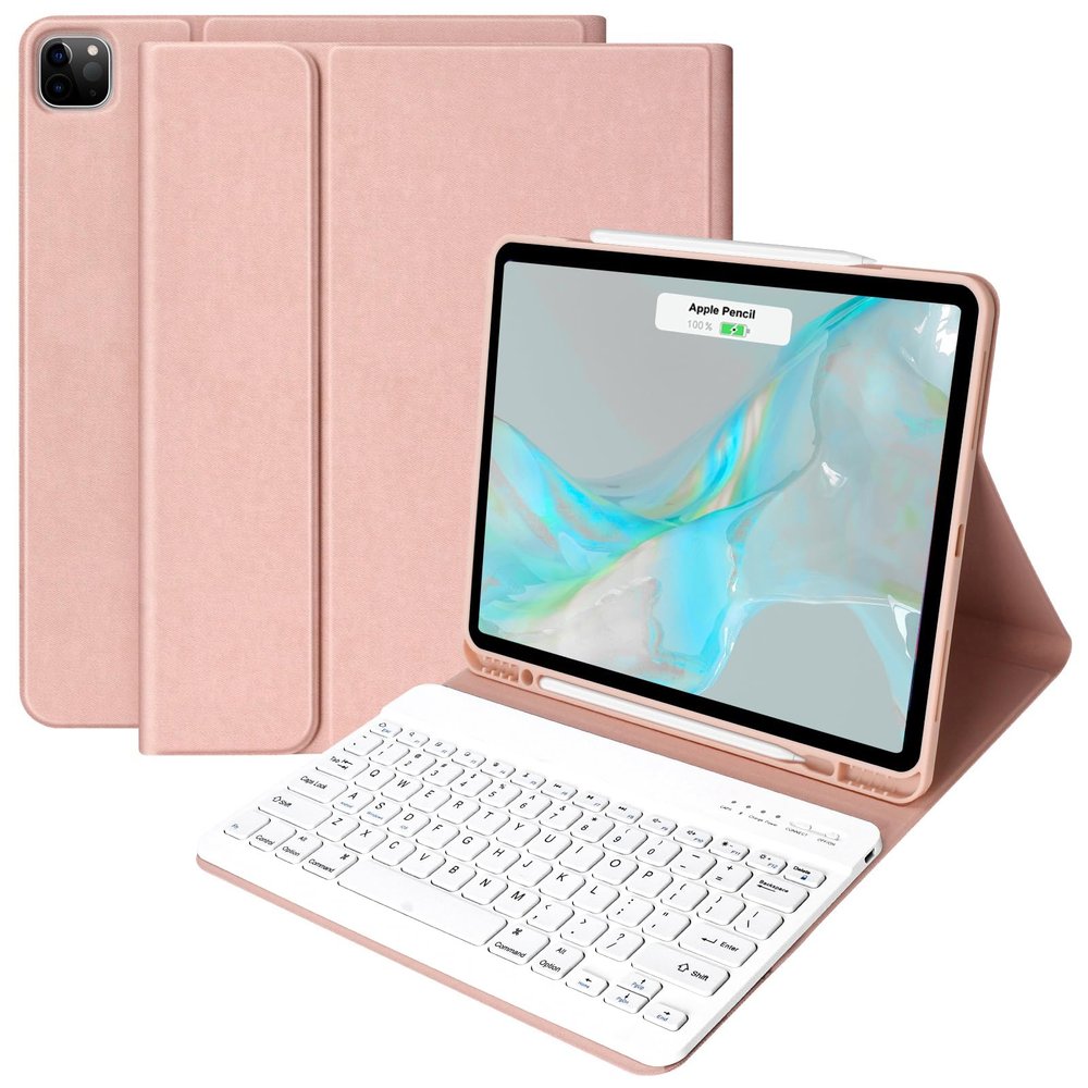 aMZCaSE for iPad Air 13 inch Case with Keyboard(M2/M3), Folio Magnetic Detachable Stand Cover for iPad Air 13 inch 2024/2025, Pro 12.9 inch 6th/5thGen, Pen Holder, Smart Wake/Up, Champagne Pink