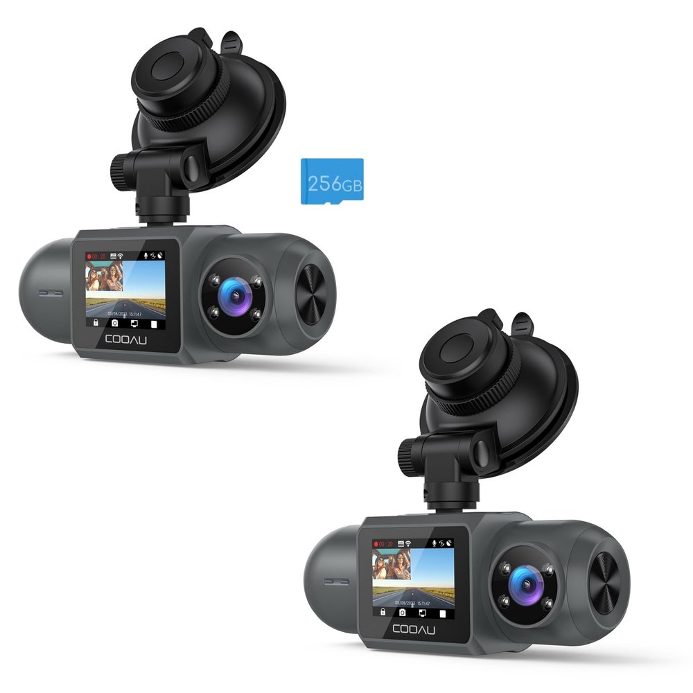 COOAU D30S + D30S 4K Dash Cam with GPS Wi-Fi & 256GB Card Front and Inside Dual 2.5K 1080P, Uber Car Camera with Infrared Night Vision, Supercapacitor, G-Sensor, Parking Mode, Loop Recording
