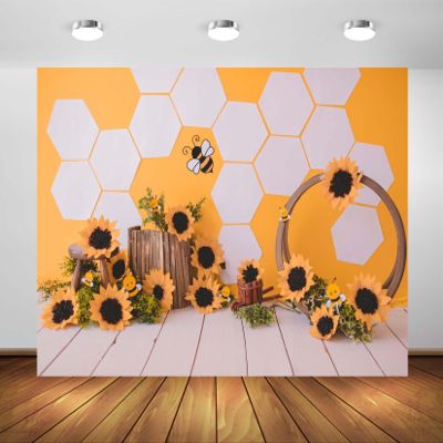 BELECO 5x3ft Fabric Honey Bee Backdrop Sweet Bee with Sunflowers Honeycomb Bee Beehive Background Bee Theme Princess Girl Birthday Party Decoration Baby Shower Banner Photo Booth Shoot Studio Prop