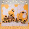 BELECO 5x3ft Fabric Honey Bee Backdrop Sweet Bee with Sunflowers Honeycomb Bee Beehive Background Bee Theme Princess Girl Birthday Party Decoration Baby Shower Banner Photo Booth Shoot Studio Prop view 2