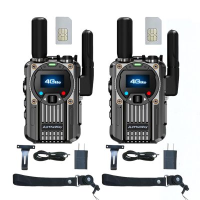 Alltheway 2 Pack Global Walkie Talkies Unlimited Range Nationwide 4G PTT Two Way Radio with FM Radio, Flashlight, SOS Function, Rechargeable for Family and Work