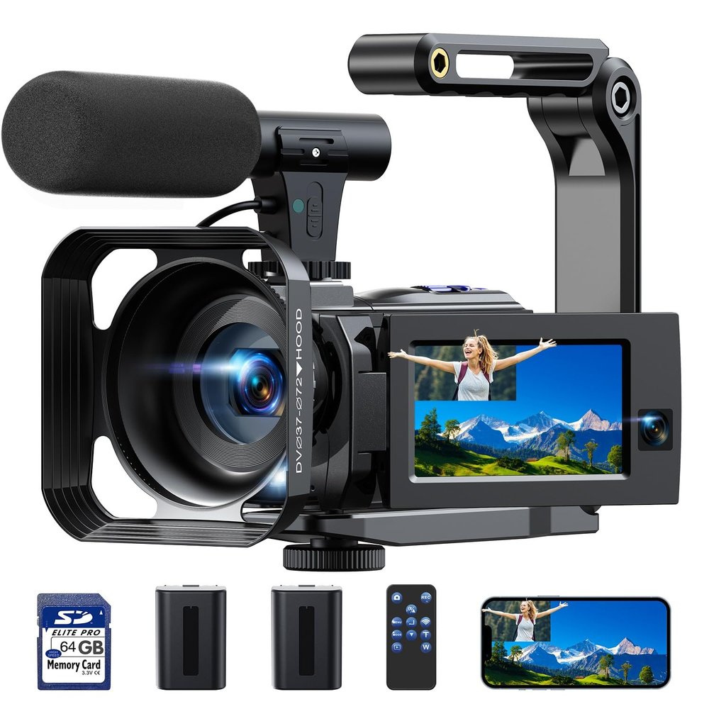 4k Video Camera Camcorder 56MP Dual Lens Cam Corder with WiFi IR Night Vision YouTube Camera,16X Digital Zoom Touch Screen Video Recorder with 64GB SD Card, Tripod, Remote Control, 2 Batteries