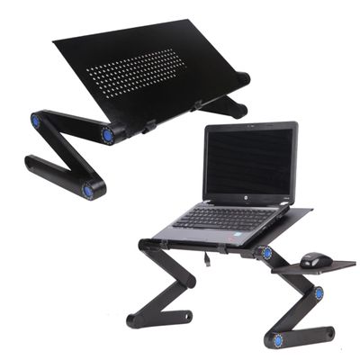 KICHOUSE Folding Laptop Table Standing Desk Portable Adjustable Heat Dissipating Bed Desk Black