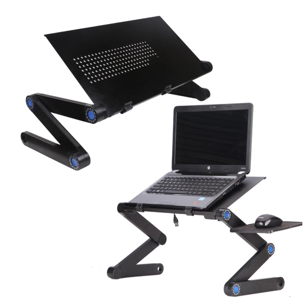 KICHOUSE Folding Laptop Table Standing Desk Portable Adjustable Heat Dissipating Bed Desk Black