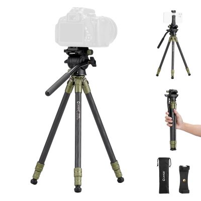 Cayer CH10L Carbon Fiber Tripod with S1 Mini Fluid Head, 28" Compact Desktop Stand, Tabletop Camera Support with Center Column for Mirrorless Cameras Video Camcorder Mobile Phone Webcam - Green
