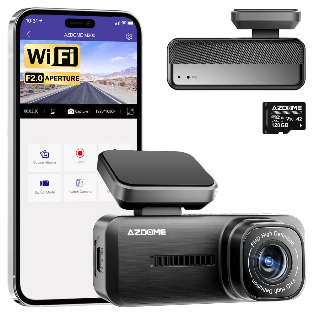 AZDOME M200 Dash Cam with 128GB SD Card