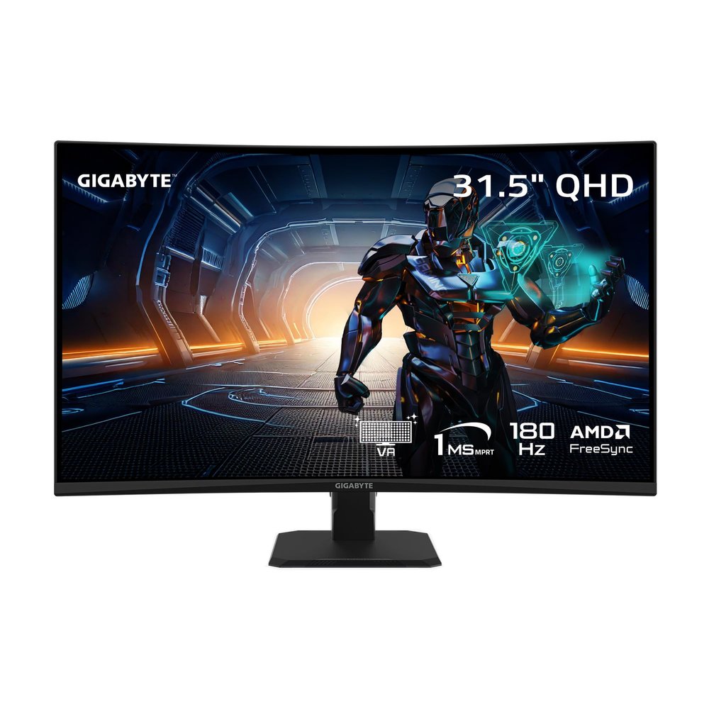 GIGABYTE - GS32QCA - Advanced Version - 31.5" VA Curved Gaming Monitor - QHD 2560x1440-180Hz - 1ms MPRT - AMD FreeSync - HDMI, DP - Black
