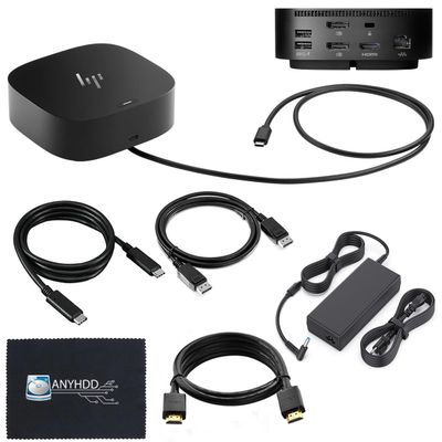 HP 26D32AA#ABL Docking Station G5 - HP Laptop Docking Station Dual Monitor Dock and Charging Bundle with 120W Adapter + HDMI Cable + DisplayPort Cable + USB-C Cable + Microfiber Cloth (Renewed)
