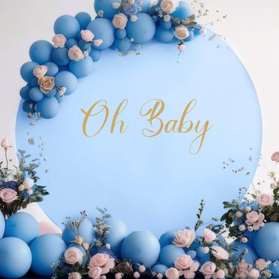 2 Pcs 7.2 FT Baby Blue Round Backdrop Cover for 5 to 7.2ft Circle Arch Stand with Oh Baby and Happy Birthday Decal Sign - Arch Backdrop Cover for Wedding Party Photography Decoration