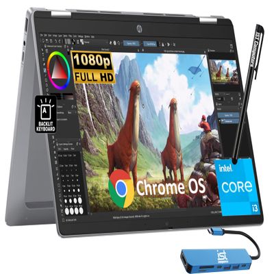 HP Chromebook Plus x360 14b 2 in 1 Laptop (14" FHD Touchscreen, Intel 8-Core i3-N305, 8GB RAM, 256GB UFS, Pen) for Home & Students, Backlit KB, IST Hub, 1080p Webcam, Wi-Fi 6E, Chrome OS w/Google AI