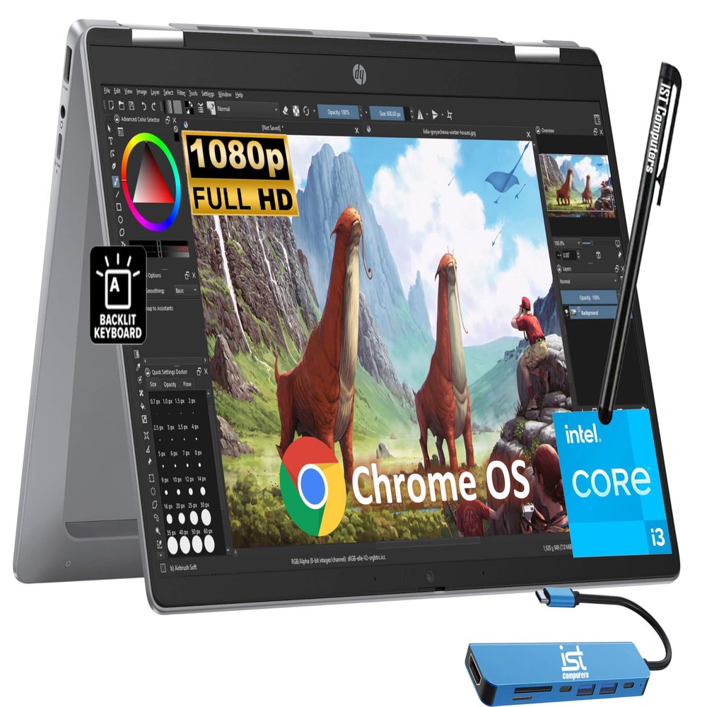 HP Chromebook Plus x360 14b 2 in 1 Laptop (14" FHD Touchscreen, Intel 8-Core i3-N305, 8GB RAM, 256GB UFS, Pen) for Home & Students, Backlit KB, IST Hub, 1080p Webcam, Wi-Fi 6E, Chrome OS w/Google AI