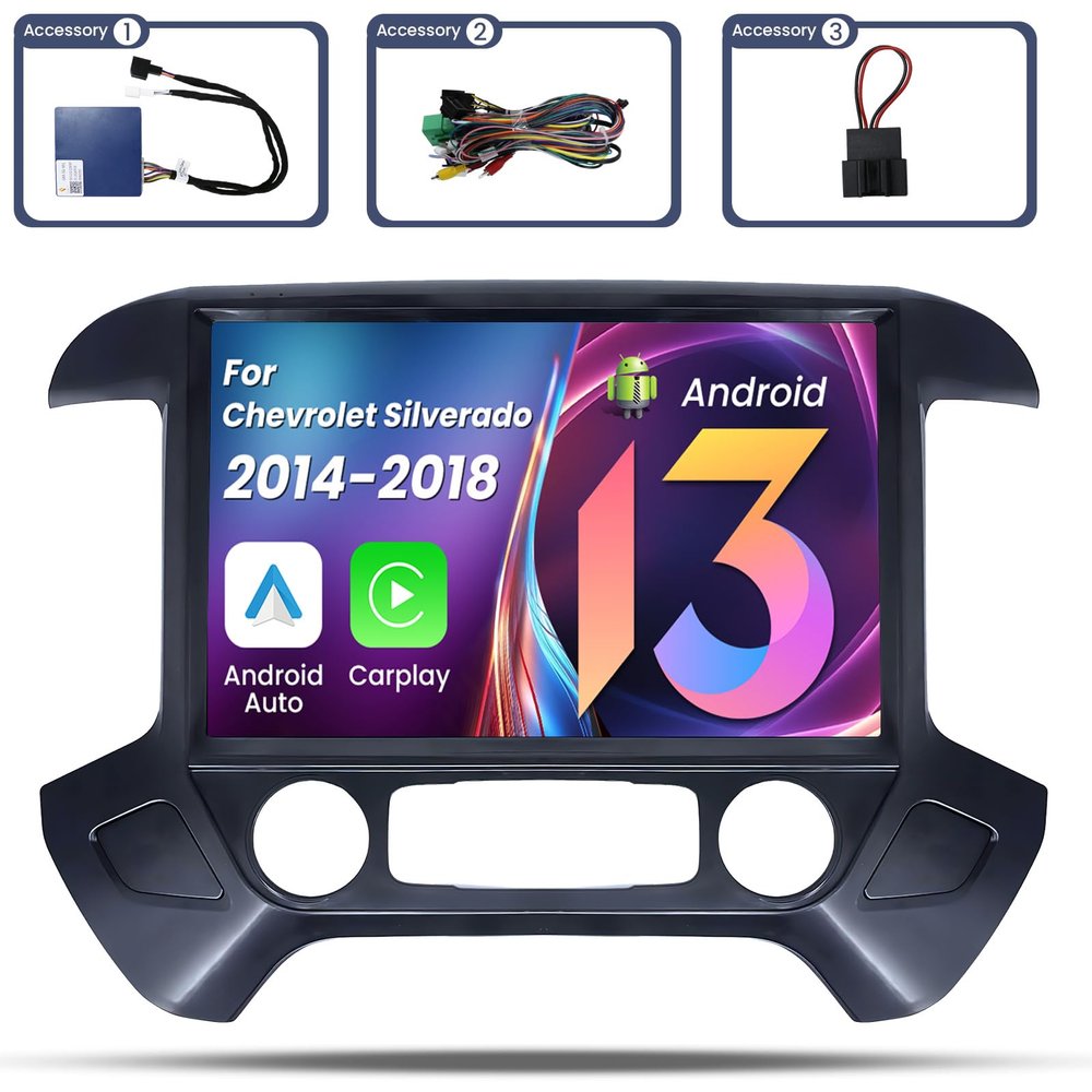 4G+64G Car Stereo Radio for Chevy Silverado and GMC Sierra 2014-2018 + Audio Adapter