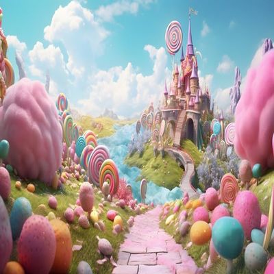 10x8ft Candy Land Backdrop Fantasy Candy Castle Wonderland Photography Background Cotton Candy Lollipop Backdrop Princess Candy Party Decorations Birthday Baby Shower Photo Shot Props