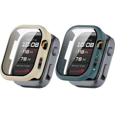 3 Pack Case with Screen Protector for Huawei Watch D2, Ultra Slim Full Coverage Hard PC Proctective Case Lightweight Shockproof Anti-Scratch Bumper Cover (Transparent/Beige/Green)