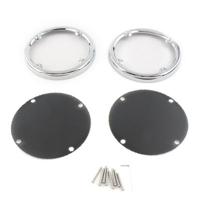 FINMOKAL Chrome & Black Motorcycle Rear Speaker Trim Grill Mesh Covers Compatible with Harley Touring Electra Glide Street Glide Tri Glide FLHTC FLHT FLHX 1996-2013