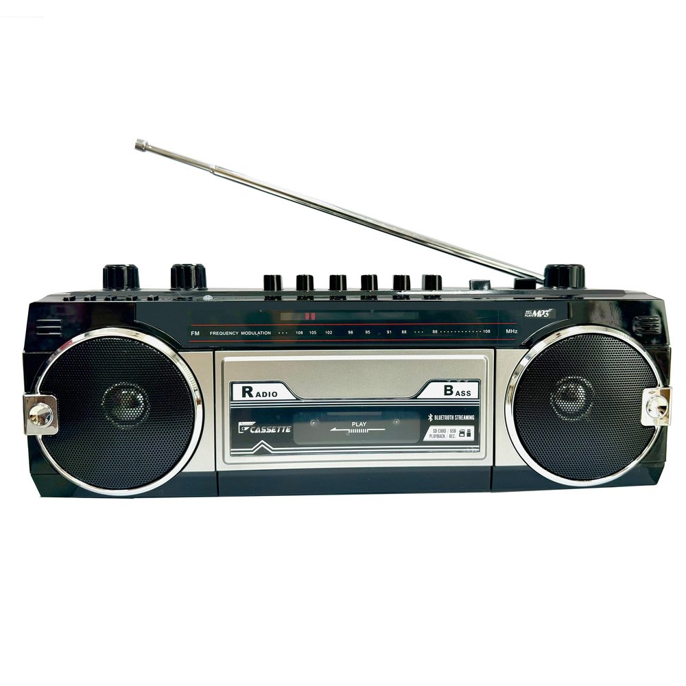 Retro Boombox, Radio Cassette Player Recorder, FM Radio, Headphone Jack, USB/Micro SD Slots, Convert Cassettes to USB/SD, Classic 80s Style Retro, Built-in Microphone