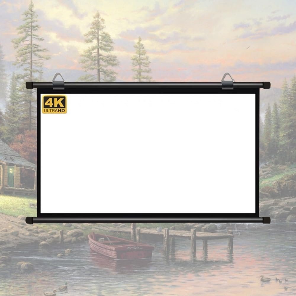 50" 60" 72" Projection Screen 4K HD Home Theater Projector Movie Screen, Manual Pull Down Movie Screen for Indoor Outdoor, Anti-Crease, Easy Setup(72 inch 16:9)