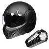 ILM Vintage Full Face Modular Motorcycle Helmet (Matte Black, S) and Bluetooth Headset with Hi-Fi System view 1